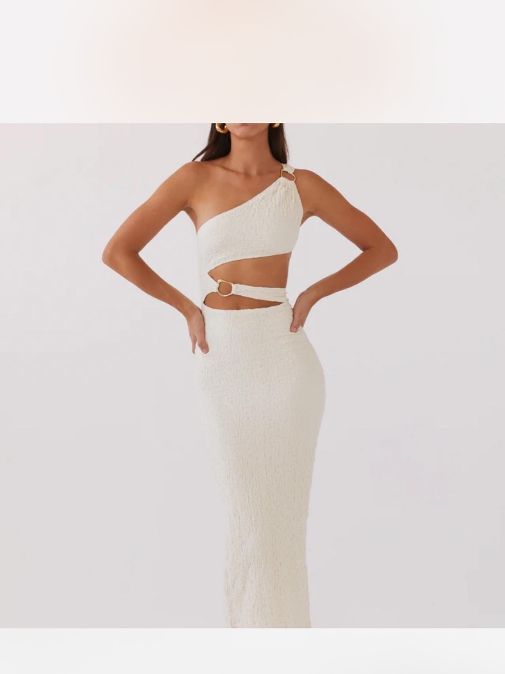 Peppermayo One-Shoulder Ivory Cutout Maxi with Gold Rings